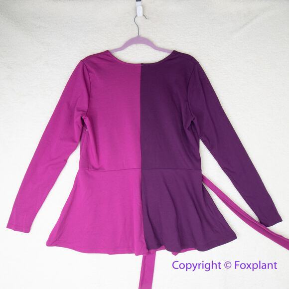 New! ELOQUII Colorblock Wrap Top Purple Fuchsia Stretch Knit plus size 20 - Picture 8 of 14